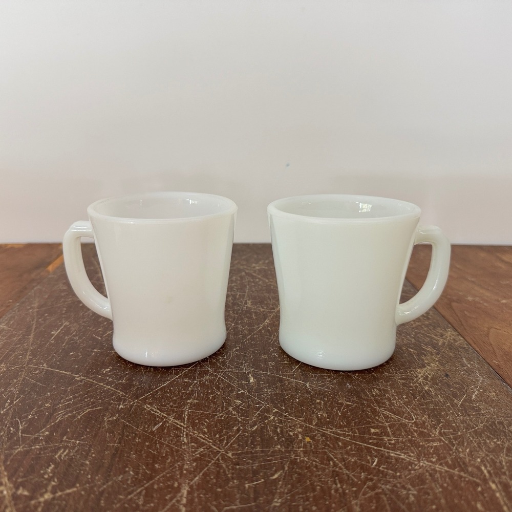 Pair (2) Anchor Hocking Fire King Milk‎ Glass Stacking Mugs Made in USA